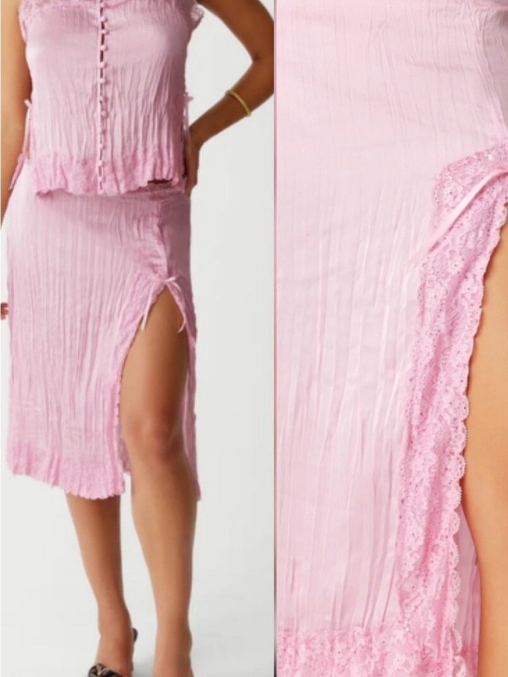 Frankies Lace-Trim Midi Skirt with Side Slit